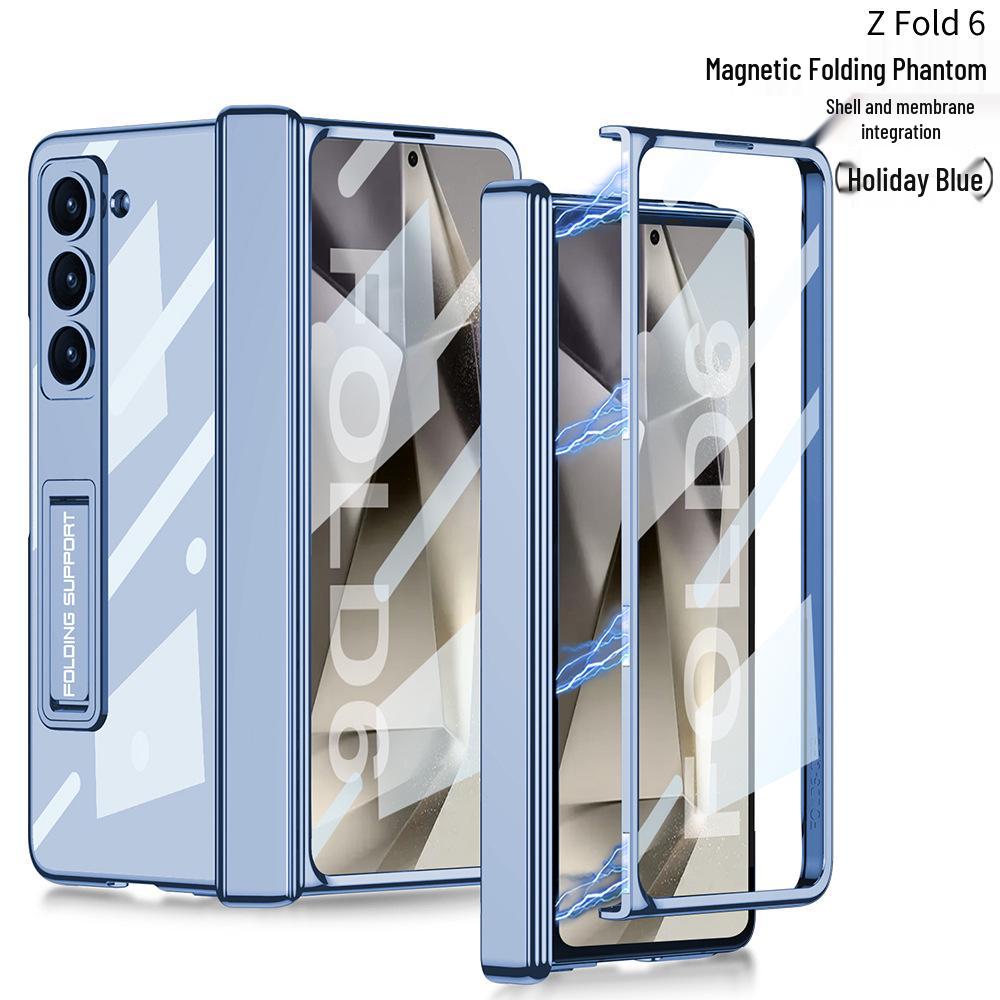 Samsung Z Fold6 Genomskinligt Fodral med Kreativt Stöd, Magnetiskt Gångjärn, Full Täckning, Galvaniserad Yta och Stötsäker Design.
