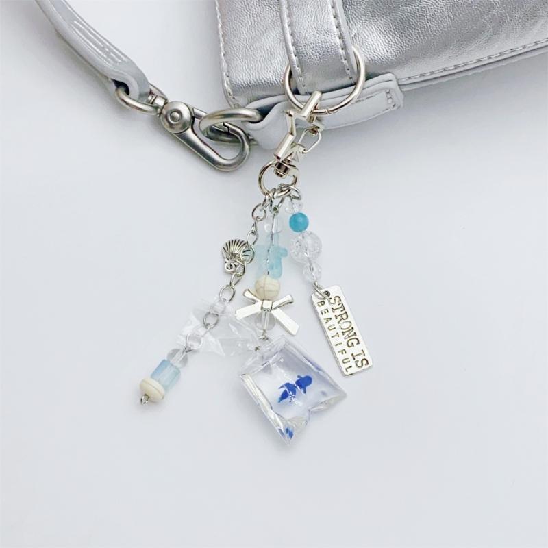 Phone Charm Blue Alloy Resin Beads Ocean Themed Cute Fish Pendant Beaded for Hanging Bags Purse Keys