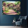 2D Pink Rose Garden Path Photography Backdrop Floral Fence Background