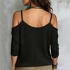 Women Cold Shoulder Knit Sweater Lightweight V Neck Pullover Casual Loose Fit Long Sleeve Top for Everyday Wear