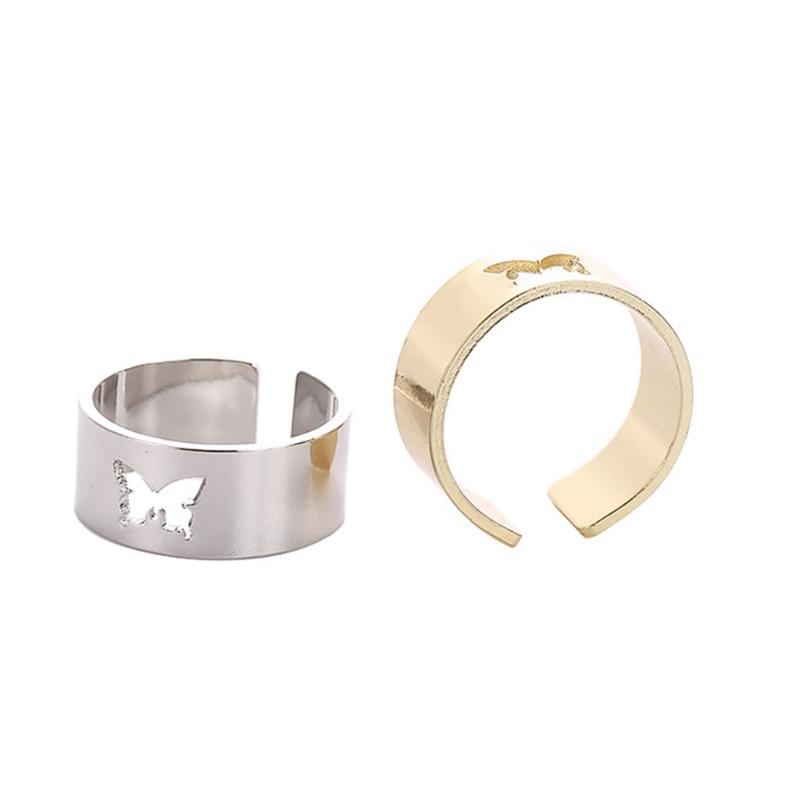 1 Pair Vintage for Butterfly Lovers Couple Rings Set Engagement Promise Bands Open Cuff Rings Adjustable Matching Ring