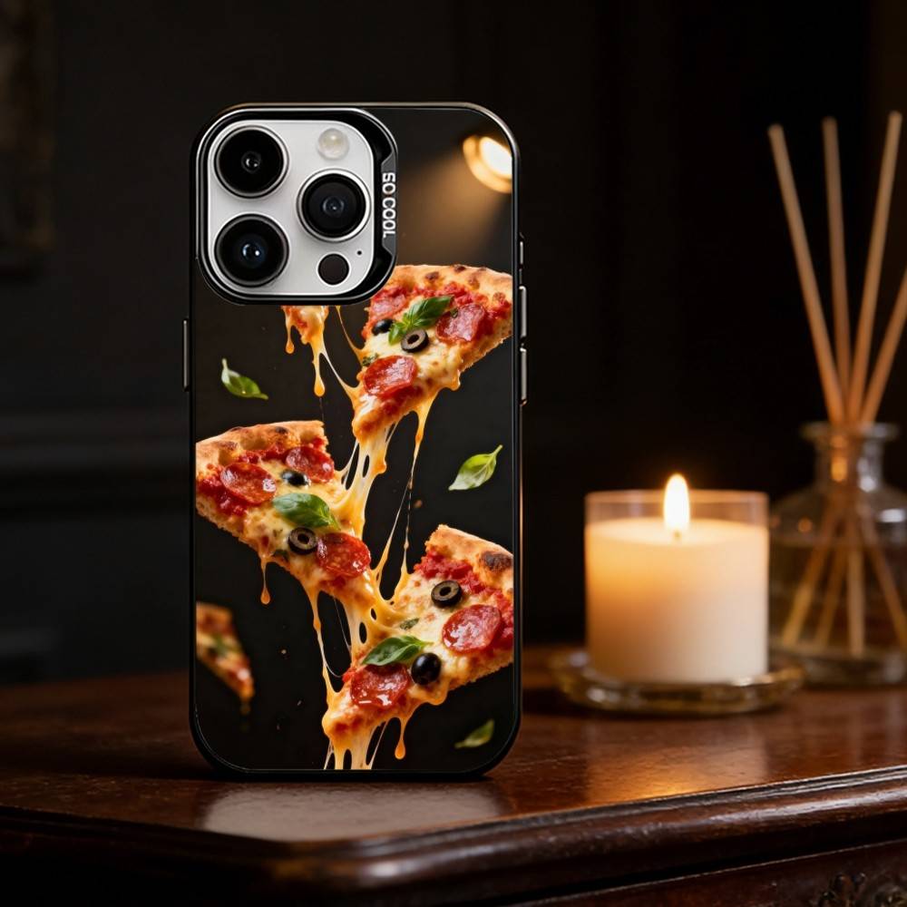 Delicious P-Pizza C-Cheese Phone Case For iPhone 17 16 15 14 13 12 11 Pro Max Plus Silver Matte Black Cover