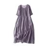 Vintage Style Accordion Pleated Dress V Neck Linen Blend Long Dress Women Lightweight Breathable Casual Loose Fit Dress