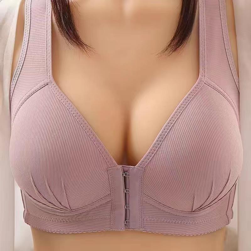 Shakeproof Push Up Bra Breathable Front Button Comfort Gather Underwear Wirefree Yoga No Steel Ring Large Size