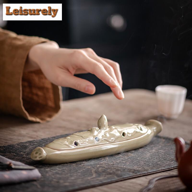 Lotusblatt Räucherbox Linienräucherstäbchenhalter Keramik Räuchereinsatz Haushalt Aromatherapie Ofen Schreibtisch Dekoration Zubehör