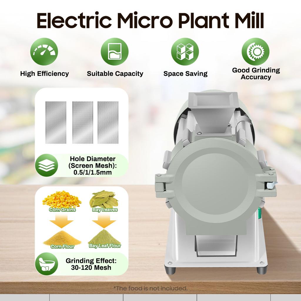 Grey Micro Plant Grinding Machine 30-120 Mesh, 200W 1400r/m Electric Grinding Tool for Restaurants, Supermarkets & Laboratories