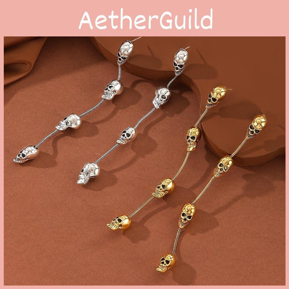 Gothic Skull Long Earrings With Metal Dangle For Women Halloween Costume Jewelry