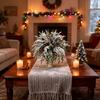 20PCS Plastic Christmas Pine Branches Realistic Decorative Artificial Pine Branches with Red Berries Snow-Capped