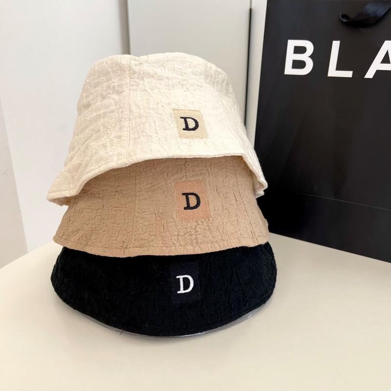 Hat Female Versatile Seersucker D Letter Bucket Hat Korean Version Tide Bell Sunshade Bucket Hat Internet Celebrity Basin Hat