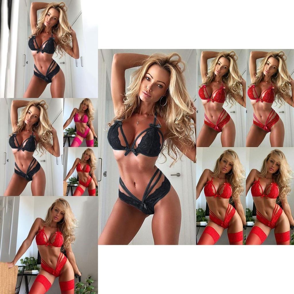 Elegant Women Sexy Lingerie Nightwear Dress Babydoll G-string Lace Bra Set For Romantic Evenings