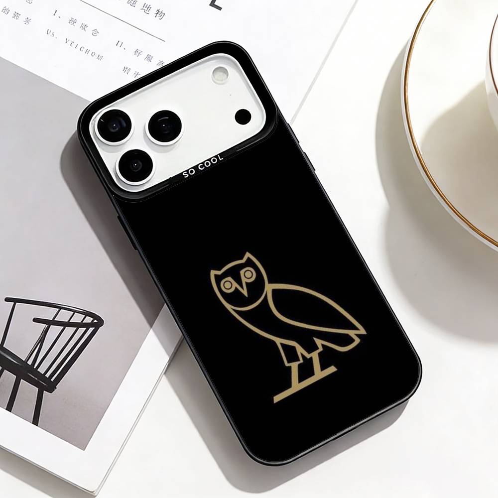 

D-Drake O-OvO OWL Phone Case For iPhone17,16,15,14,13,12,11 Plus,Pro Max Black Border Silver Plated Cover iPhone16pro