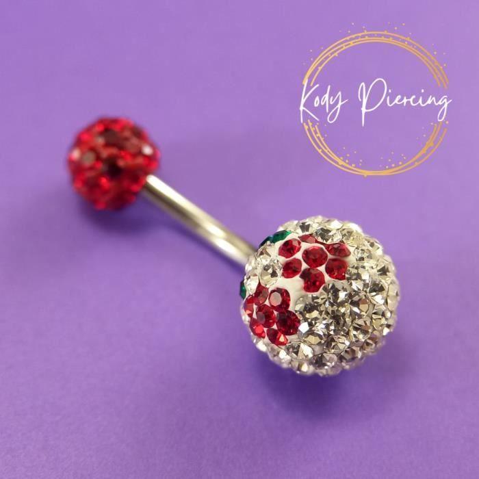 KODY PIERCING Navel Cherry aus Chirurgenstahl und kristallroter Kugel - 10mm