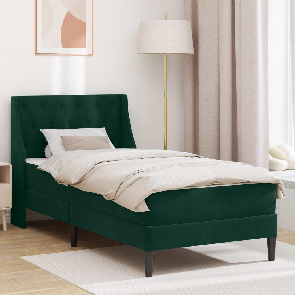 Bed Frame with Mattress Dark Green 80 X 200 Cm Velvet