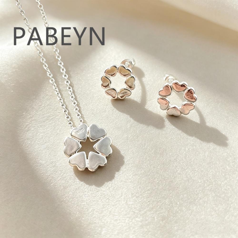 925 Sterling Silver Stylish Simple Round Heart Pendant Necklace Earrings Set, Birthday Anniversary Wedding Party Gift