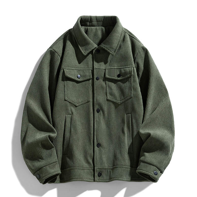 Men's Spring and Autumn Corduroy Lapel Jacket Retro Loose and Handsome Multi-pocket Cargo Jacket