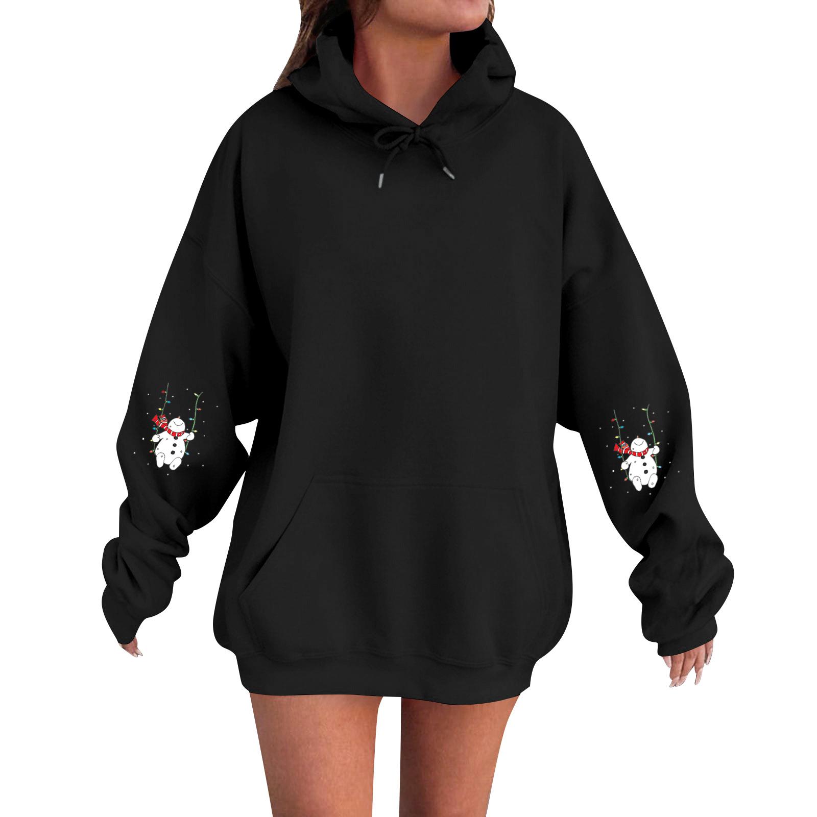 

Женский модный, расслабленный и удобный свитер с круглым вырезом и капюшоном, с длинными рукавами и рождественским принтом, теплый свитер XXXL