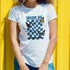 Inspirational Womens Short Sleeve T Shirt Dream Big Design with Butterflies and Checkered Graphic for an Ambitious Look