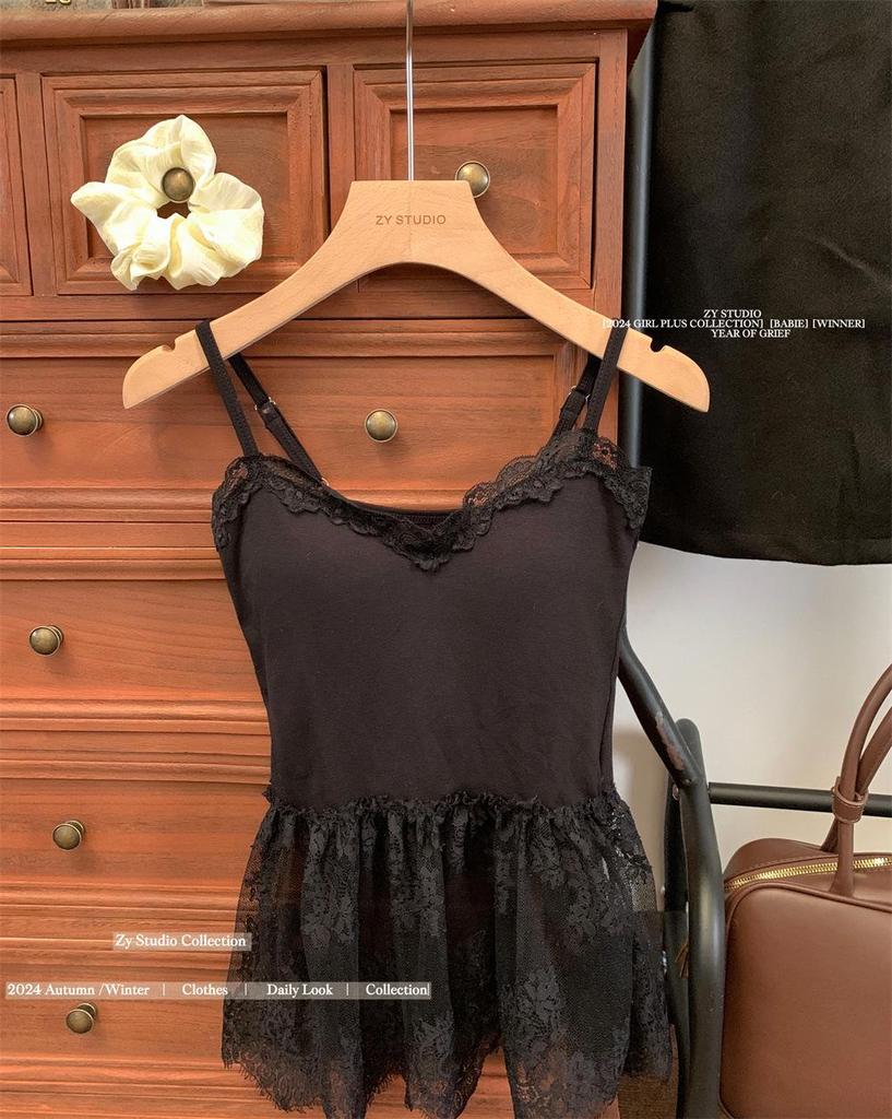 Lace Waist-Cinching Slim Fit Camisole Dress - Sleeveless, Layered, Figure-Flattering Mini