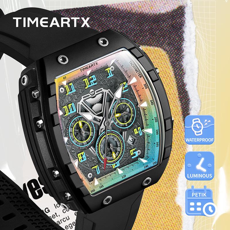TIMEARTX Herren Multifunktions-Quarz-Uhr: Leuchtendes, Wasserdichtes Silikonarmband Modeaccessoire