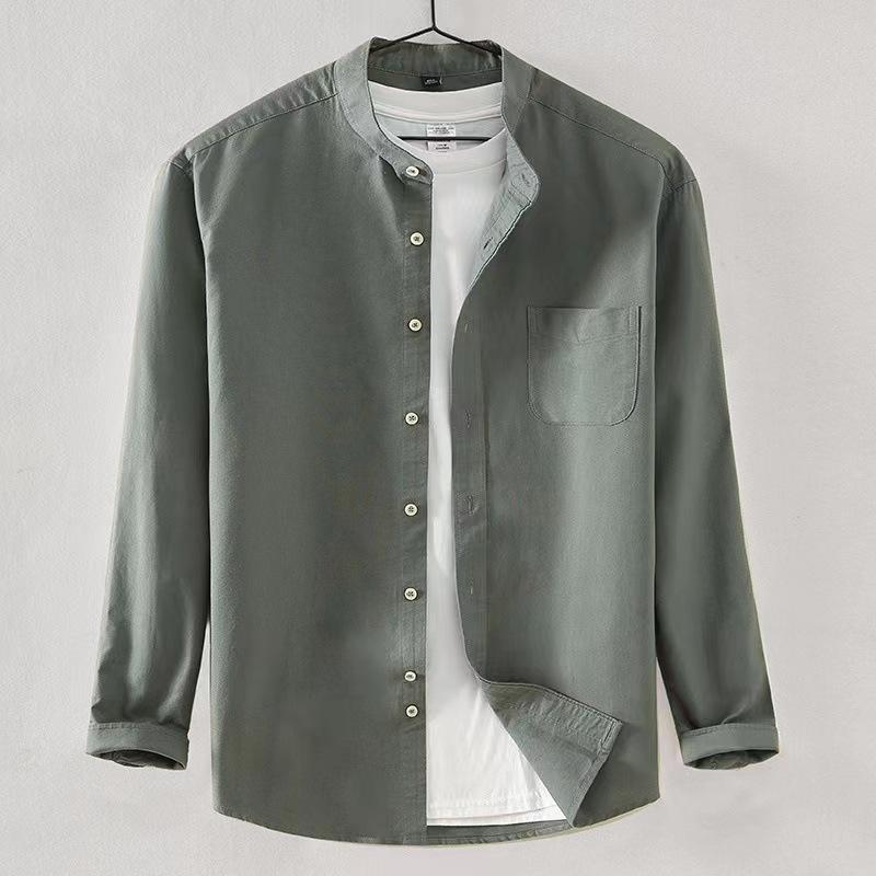 

Men s Shirt Cotton Oxford Stand-up Collar Autumn Casual 100% Cotton Long-sleeve White Yellow Blue Chinese Style Luxury Man Tops XS зелений