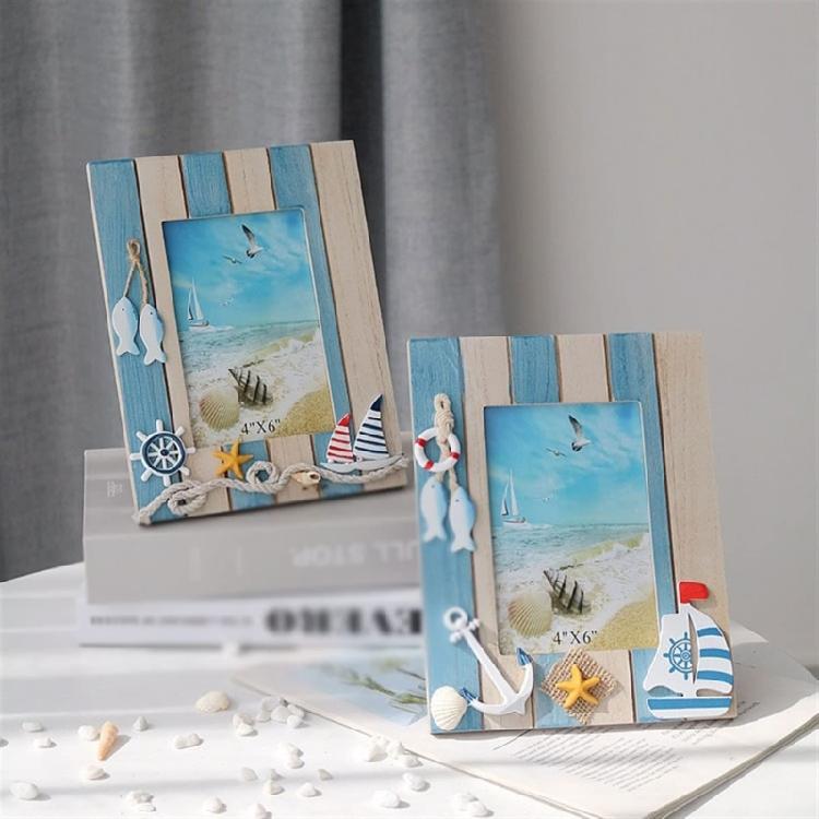 Ramka na zdjęcie na biurko Ramka śródziemnomorska Drewniany stojak na ramkę na zdjęcie Ramka przybrzeżna Dekoracje do domu i kawiarni