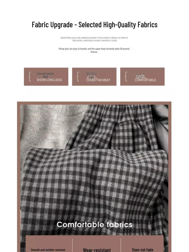 Black & Gray Wide-Leg Plaid Wool Pants, XS, High-Waisted, Petite Fit, Retro Style for Autumn/Winter