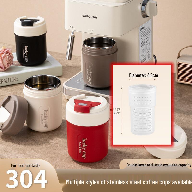 Stainless Steel Double-Layer Mug with Lid - Dust & Drop-Proof, Anti-Scald, for Home, Office & Dorm Use.