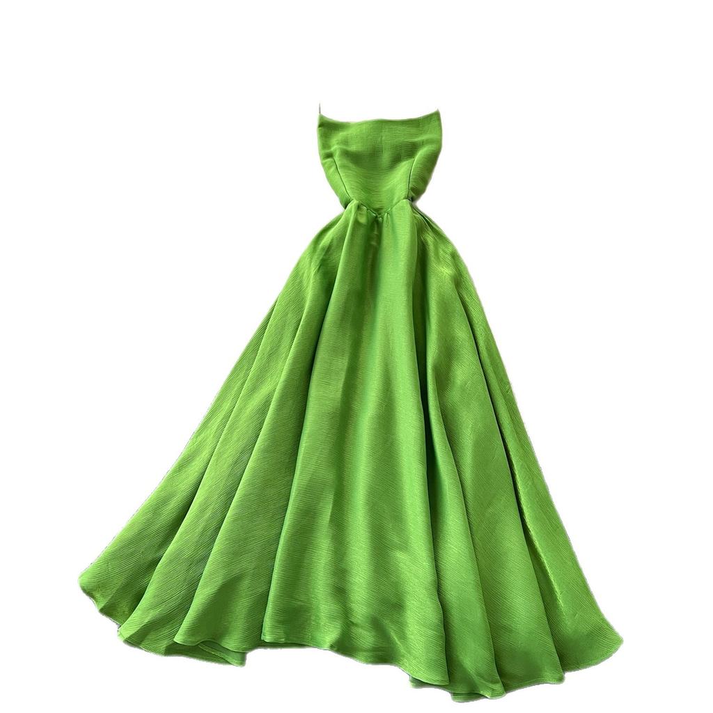 Green suspender dress women's summer design scheming backless waist thin pendulum holiday long skirt