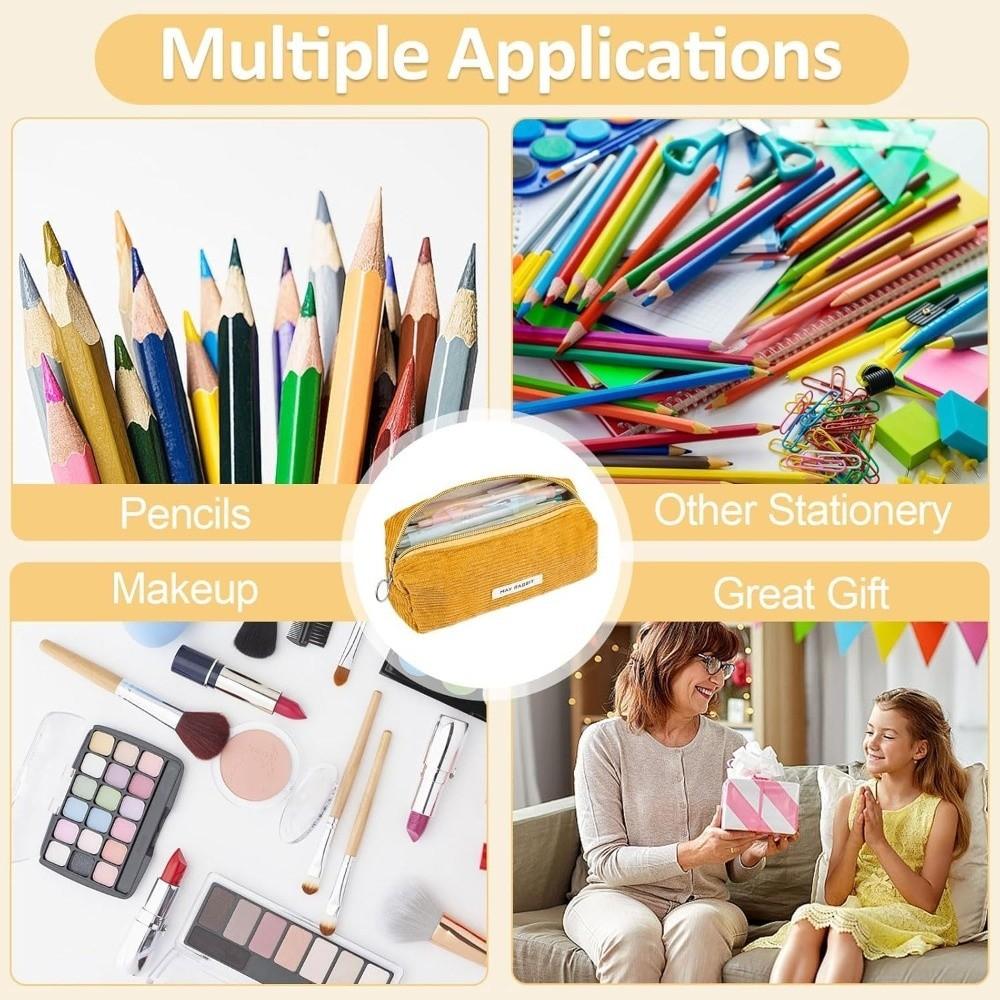 Corduroy Pen Bag Multifunctional Stationery Bag Portable Makeup Bag School Office Supplies