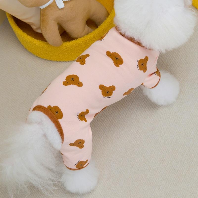 Cotton Four-Legged Pet Pajamas With Bear Print Home Wear For Small Dogs And Cats Soft Comfortable Loungewear Cozy Animal Nightwear