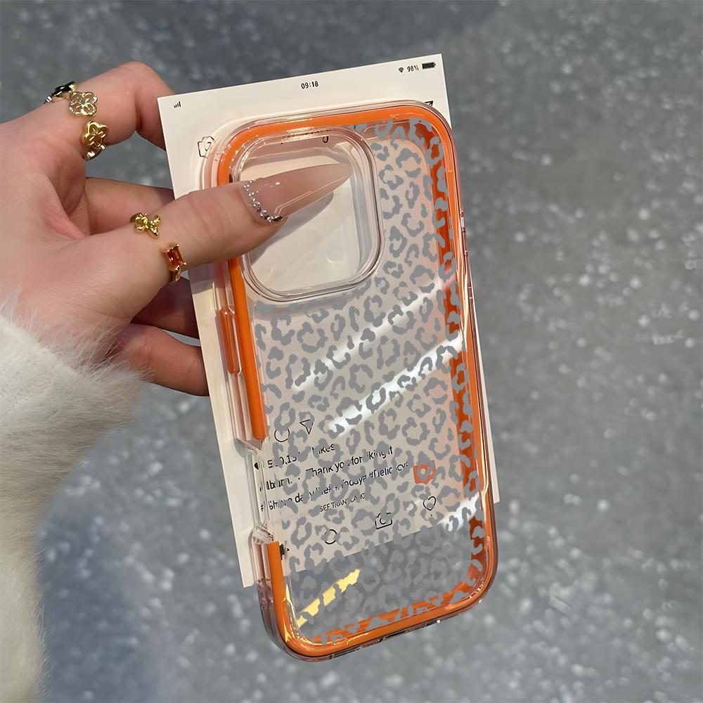 Leopard Print Pattern Phone Case For iPhone 17 16 15 14 13 12 11 Pro Max Plus Air 2 in 1 Candy Color Clear Silicone Cover
