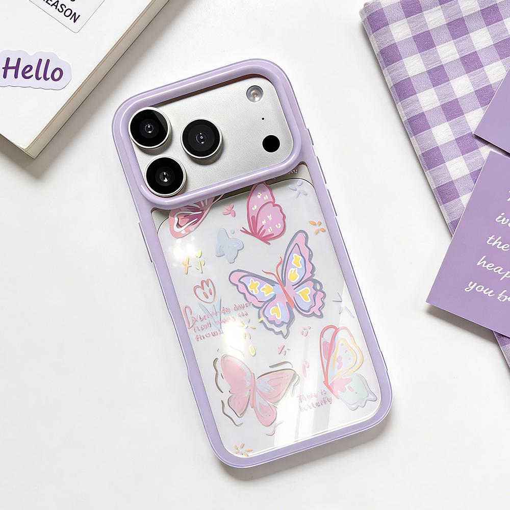 ins pink butterfly is suitable for Apple 17/16Promax transparent mobile phone case iPhone15 anti-drop female shell spring model.