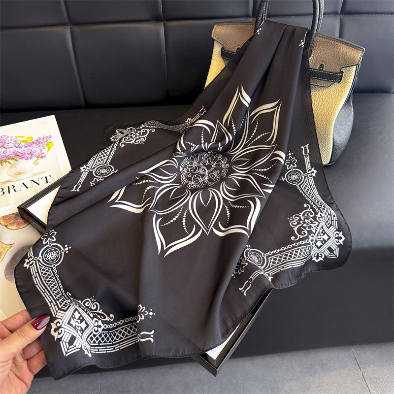 Oriental aesthetic printed scarf imitation silk retro high-end sunscreen shawl neck square scarf scarf silk scarf headscarf