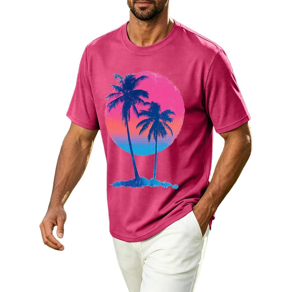 Herren Hawaii-Print Lässiges Rundhals-T-Shirt Atmungsaktiv Schnelltrocknend Kurzarm Sport-T-Shirt Leicht Bequeme Passform