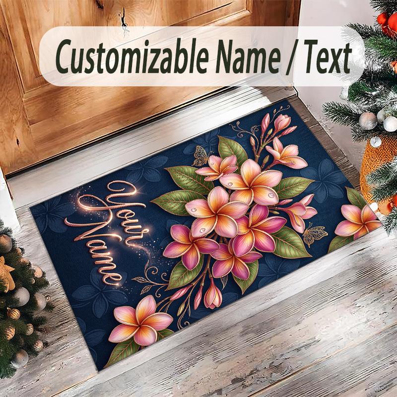 Floral Theme Crystal Velvet Rug Personalized Custom Name Text Soft Floor Mat Home Decor