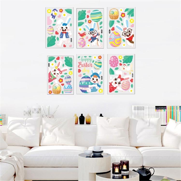 Easter Cartoon Rabbit Static Cling Sticker Window Clings for Homes, Kitchen,