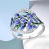 Handgefertigter Emaille-Blaublumen-Funkelnder Temperament-Ring für Damen, Banquet-Teilnahme, Eleganter High-End-Schmuck und Accessoires