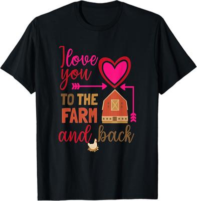 I Love You To the Farm and Back Graphic T-Shirt Cute Chicken Print Casual Short Sleeve Tee