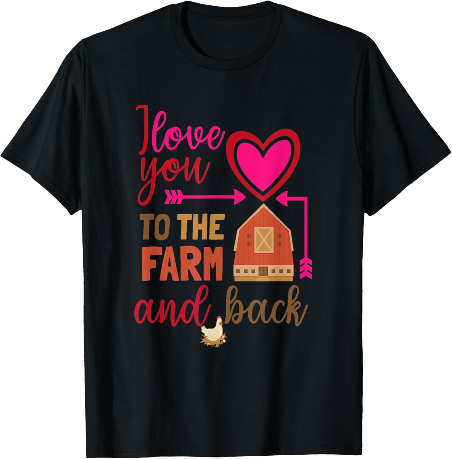 I Love You to the Farm and Back Graphic T-Shirt Cute Chicken Print Casual Short Sleeve Tee 4XL