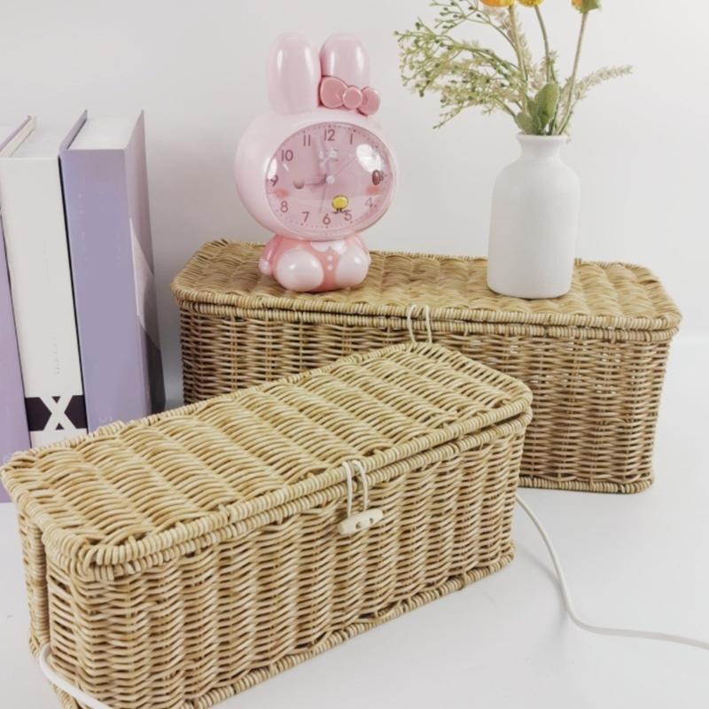 PE Woven Flipping Top Storage Basket With Realistic Rattan Look Household Bin For Kitchen Organization And Home Decors