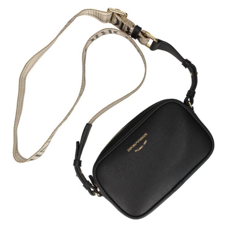 Emporio Armani Classic Printed Logo Faux Leather And Polyurethane Shoulder Crossbody Bag Unisex bags Black EW000-537AF-12103