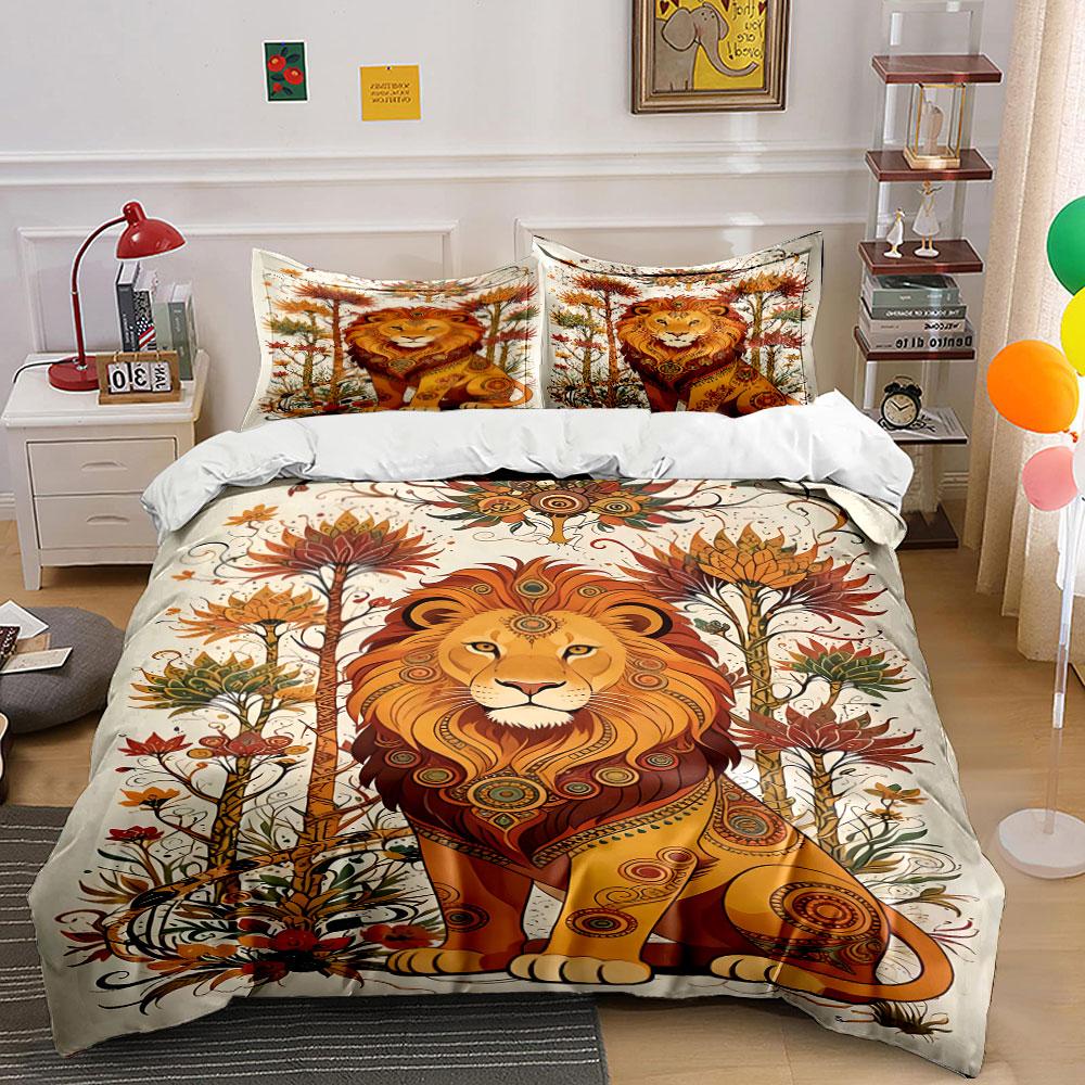 Lion with floral patterns. Bedding sets Duvet cover sets Duvet covers Pillowcases(1 * Duvet Cover 2 * Pillowcases without duvet insert)