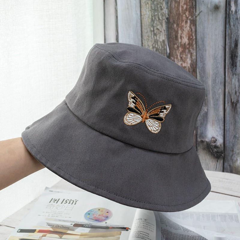 

Летняя женская шляпа-ведро с вышитой бабочкой, складная, с плоским дном, летняя, для рыбалки, модная шляпа для рыбака, шляпа в стиле хип-хоп серый