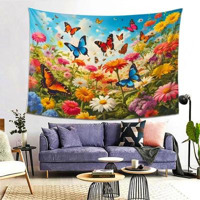 Tapestry Spring Bright Flower Colorful Butterfly Tapestry Wall Hanging Home Decorations Wall Blanket Decor Living Room Bedroom