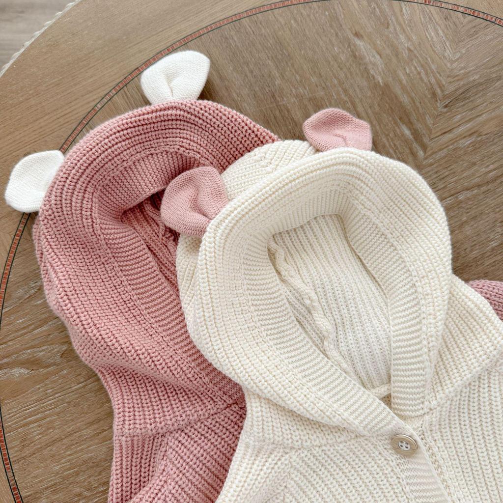 Korean Style Unisex Baby Romper with Bunny Ear Hood - Autumn/Winter Cotton Suit