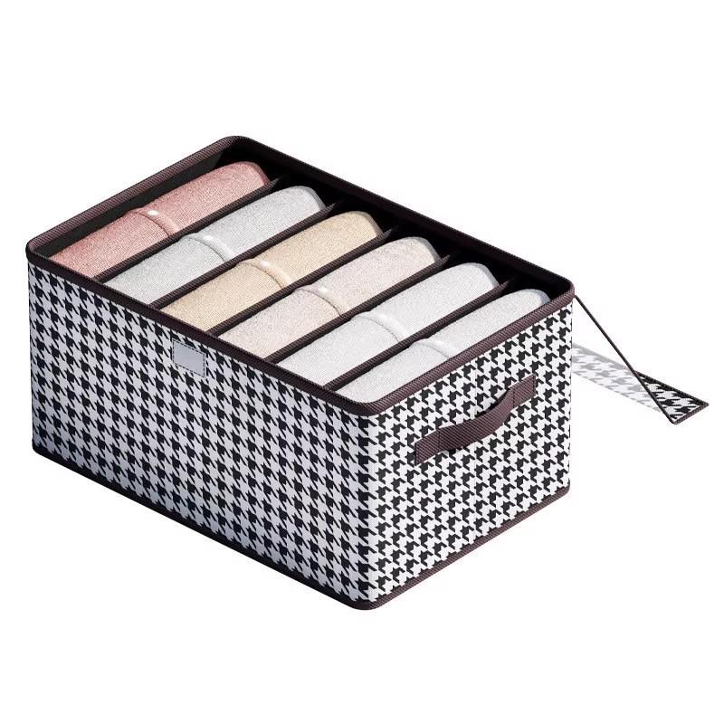 Houndstooth Foldable Wardrobe Storage Box with Lid and Compartments for Clothes and Pants