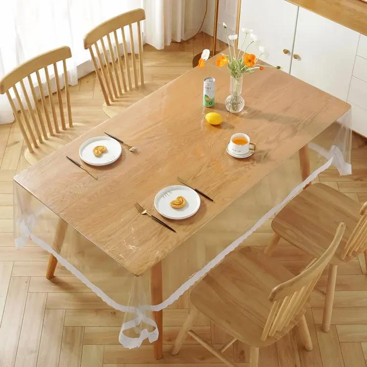 Transparent Waterproof PVC Plastic Tablecloth Soft Glass Table Cloth Rectangular Lace Decor Tea Table Dust Cover Wedding Party