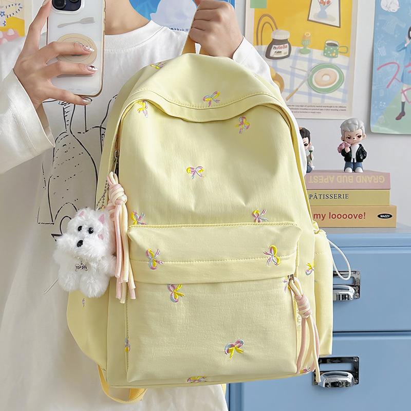 Schoolbag Female Ins College Style Schoolbag Female Embroidery Bow Lightweight Simple Small Fresh Junior High School Student Schoolbag