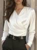 2026 European Autumn Women's Satin V-Neck Slim-Fit Top - Versatile & Stylish