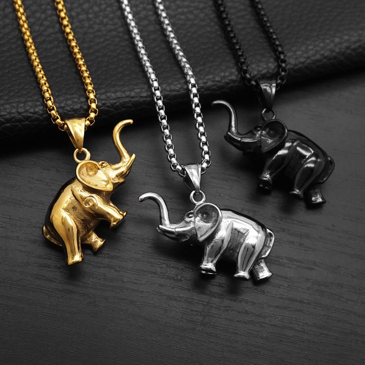 

3D Elephant Pendant Hip Hop Necklace - Titanium Steel, Unisex